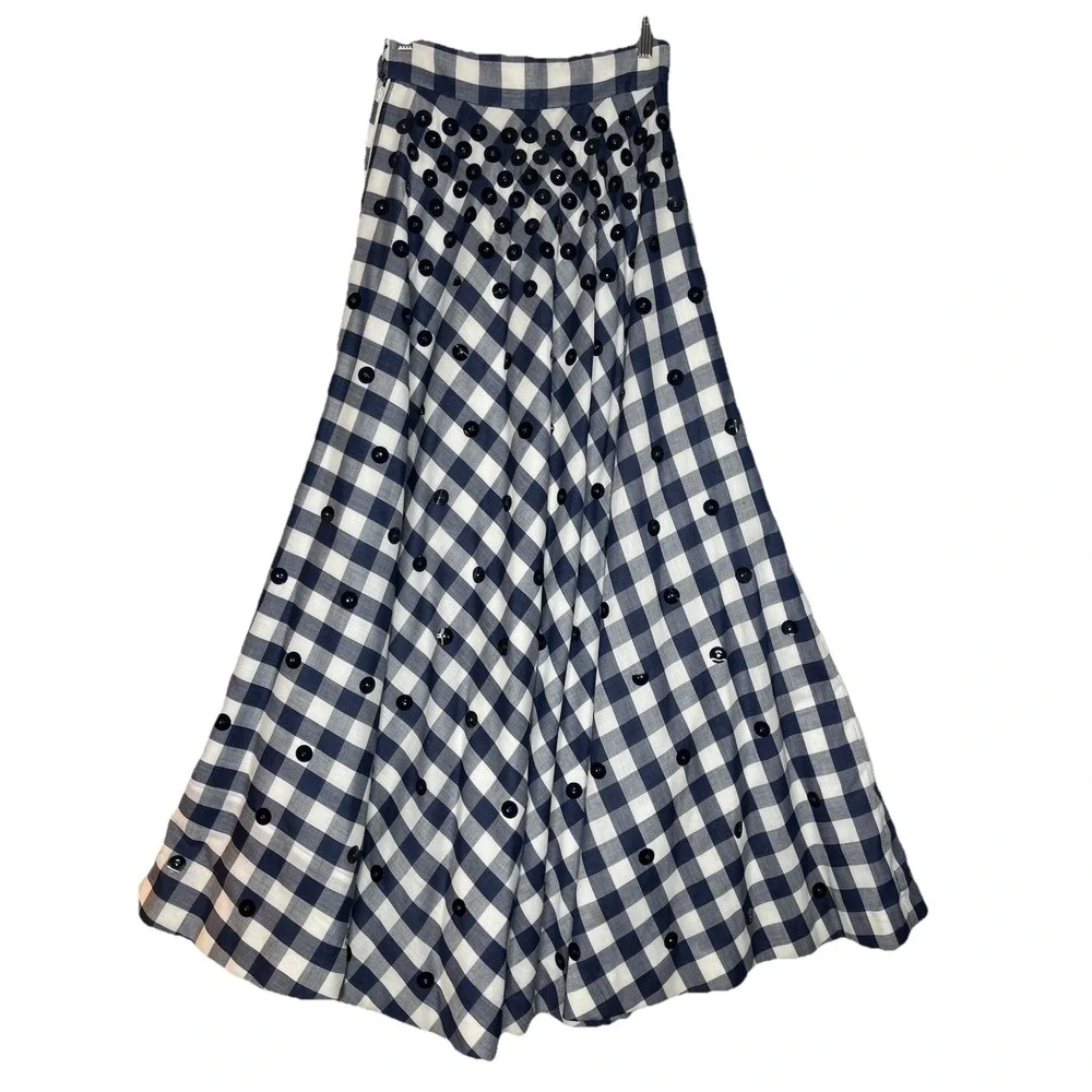 ZiZi International Vtg Women's Skirt 4 (measured) Blue White Check Embellished‎